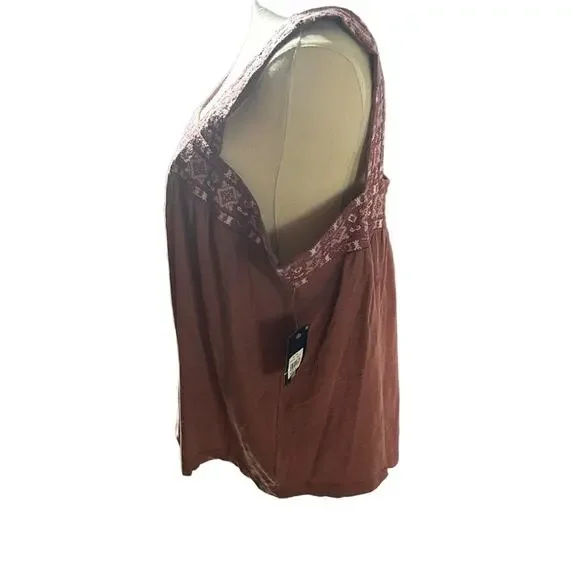 Lucky Brand Embroidered Lace Cotton Blend Tank Square Neck Boho Festival NEW XL - Picture 4 of 8